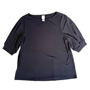 H&M Black Bateau Neck 3/4 Length Pleated Sleeves Top Quiet Luxury